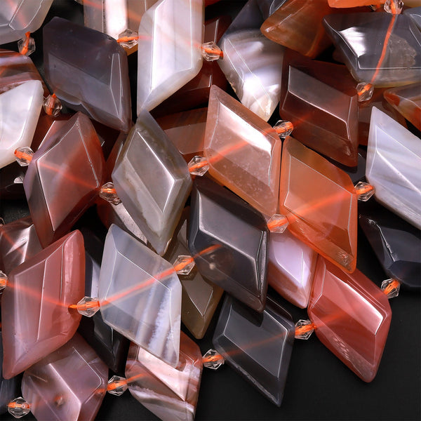 Natural Red Botswana Beads Faceted Kite Marquise Horse Eye Diamond Shape Center Drilled Flat Gemstone 15.5" Strand