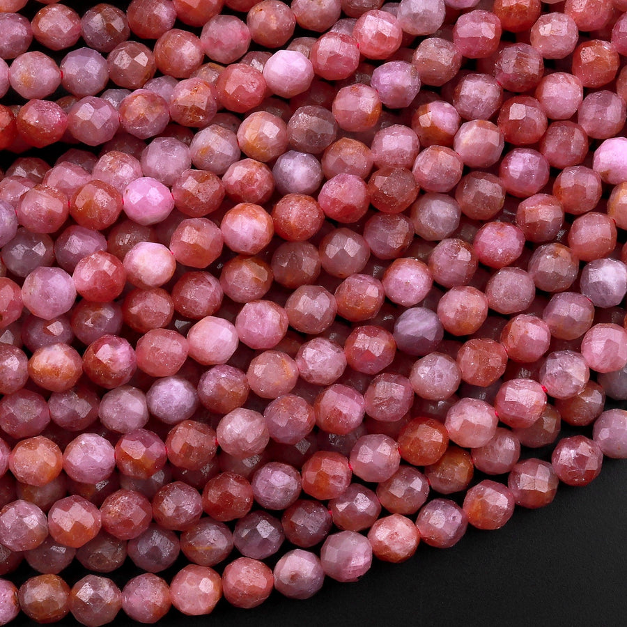 Real Genuine Natural Ruby Gemstone Faceted 4mm 6mm Round Beads Diamond Cut Gemstone Beads 15.5" Strand