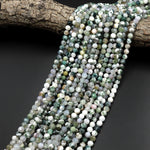 Faceted Natural Green Moss Agate 4mm 6mm Round Beads Laser Diamond Micro Cut Gemstone 15.5" Strand