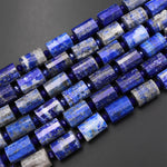 Natural Blue Lapis Faceted Tube Cylinder Beads 15.5" Strand