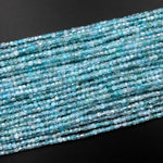 AAA Natural Light Blue Apatite Faceted 2mm 3mm Cube Beads Gemstone Dice 15.5" Strand
