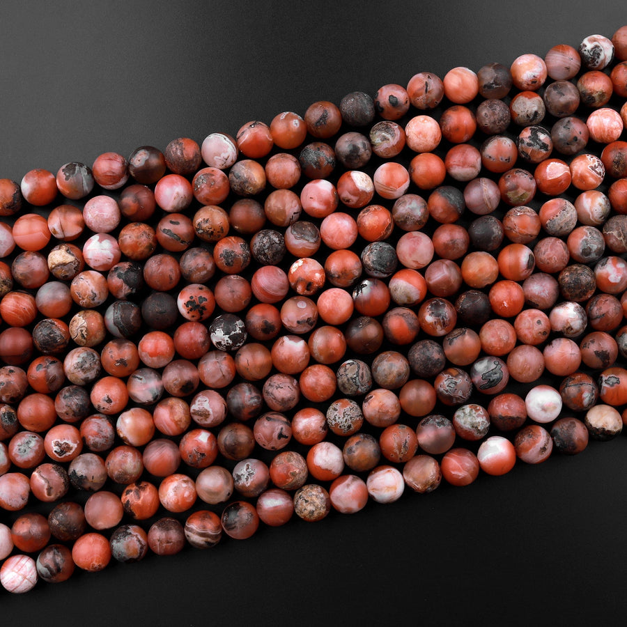 Rare Natural Moroccan Red Dragon Agate Matte 6mm 8mm 10mm 12mm 14mm Round Bead 15.5" Strand