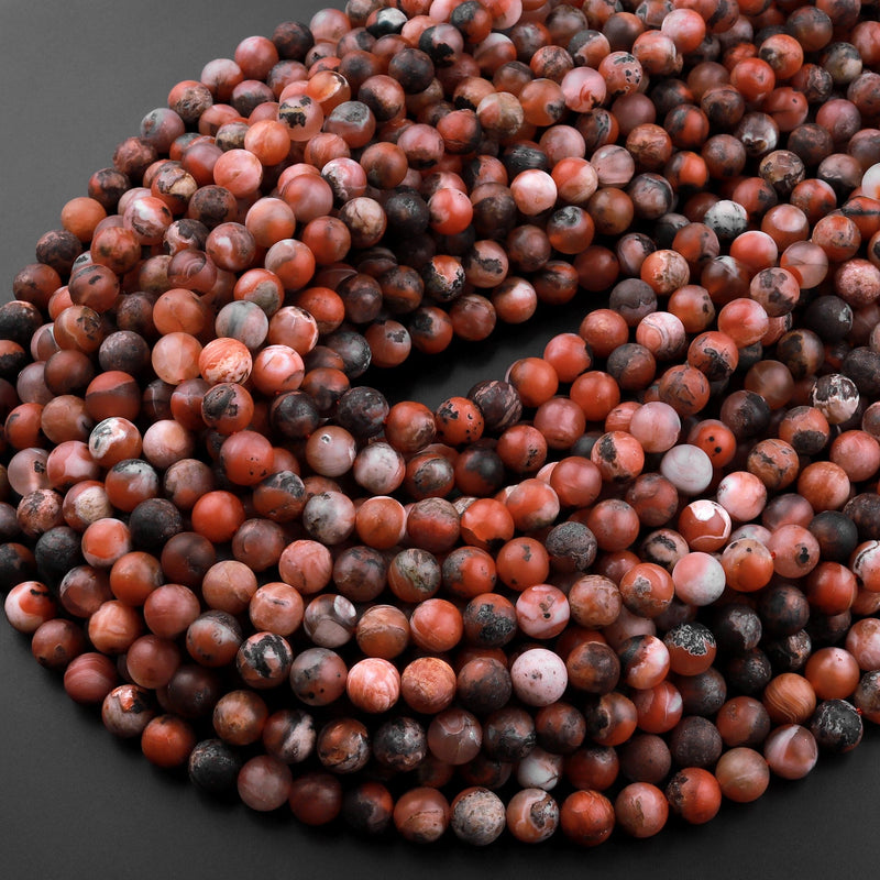 Rare Natural Moroccan Red Dragon Agate Matte 6mm 8mm 10mm 12mm 14mm Round Bead 15.5" Strand
