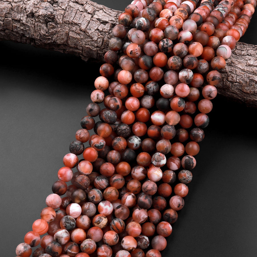 Rare Natural Moroccan Red Dragon Agate Matte 6mm 8mm 10mm 12mm 14mm Round Bead 15.5" Strand