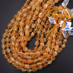 Natural Golden Yellow Citrine Beads Faceted Oval Puffy Nuggets 15.5" Strand