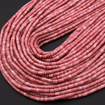 Natural Red Pink Petrified Rhodonite 4mm Heishi Rondelle Beads 15.5" Strand