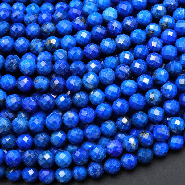 AAA Faceted Natural Denim Blue Lapis 3mm 4mm 6mm Round Beads Laser Diamond Cut Gemstone 15.5" Strand