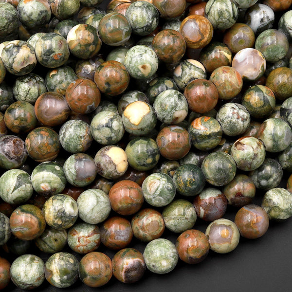 Large Hole Beads Natural Rainforest Rhyolite Jasper 8mm Round Beads 10mm Round Beads Big 2.5mm Hole 8" Strand