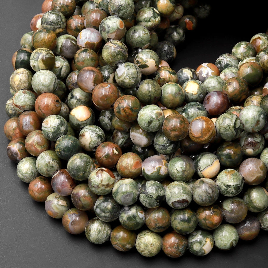 Large Hole Beads Natural Rainforest Rhyolite Jasper 8mm Round Beads 10mm Round Beads Big 2.5mm Hole 8" Strand