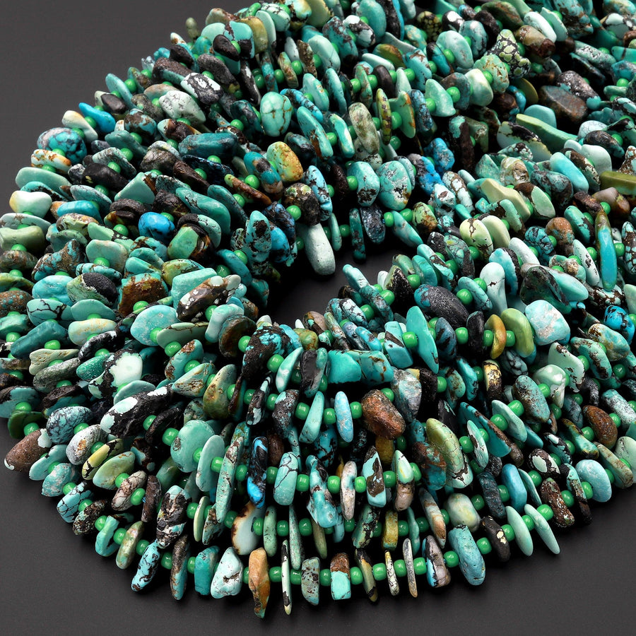 Genuine Natural Dragon Skin Turquoise Nugget Beads Chunky Freeform Real Blue Green Turquoise Rondelle Pebble Disc Beads 15.5" Strand