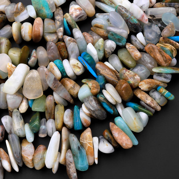 Natural Peruvian Blue Opal Freeform Chip Pebble Nugget Beads Gemstone 15.5" Strand
