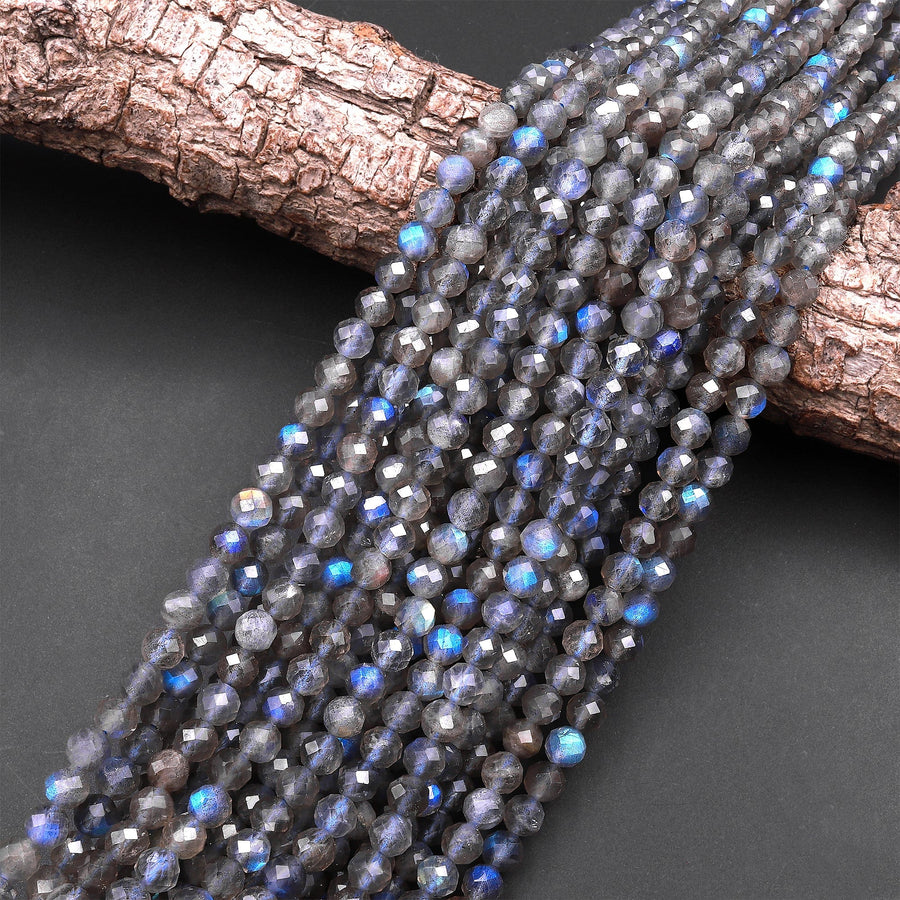 AAA+ Micro Faceted Labradorite 6mm Round Beads Brilliant Blue Flashes 15.5" Strand