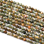 Star Cut Rainforest Rhyolite Jasper Beads 8mm 10mm Large Facets 16" Strand