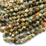 Star Cut Rainforest Rhyolite Jasper Beads 8mm 10mm Large Facets 16" Strand