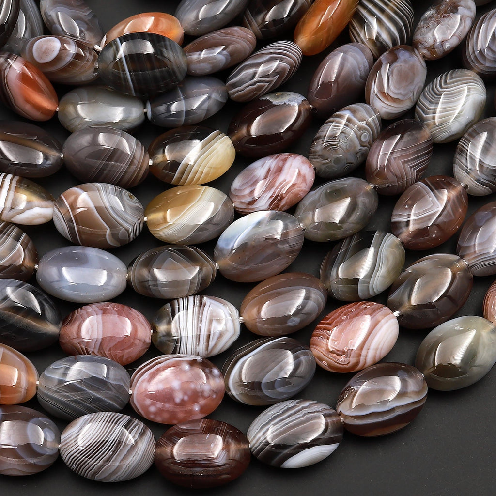 AAA Natural Botswana Agate Beads 10x14mm Oval Smooth Beads Vivid Veins Bands 15.5" Strand