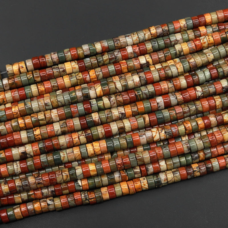 AAA Natural Red Creek Jasper 4mm 6mm 8mm Heishi Rondelle Disc Beads Aka Multicolor Picasso Jasper 15.5" Strand
