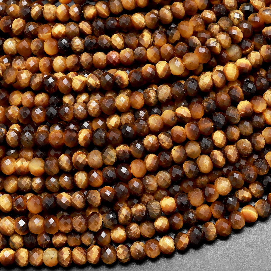 Faceted Tiger's Eye 3mm 4mm Rondelle Beads 15.5" Strand