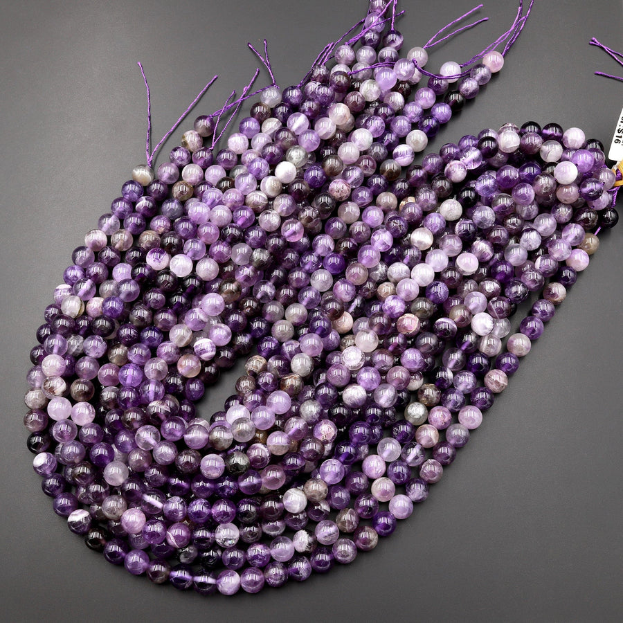 Natural Purple Flower Amethyst 4mm 6mm 8mm 10mm Smooth Round Beads 15.5" Strand