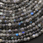 Natural Labradorite Faceted 4mm 6mm Cube Gemstone Beads 15.5" Strand