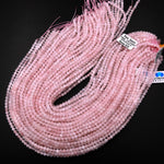 Genuine Madagascar Pink Rose Quartz Faceted 2mm 3mm 4mm Round Beads Micro Diamond Cut Gemstone 15.5" Strand