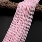 Genuine Madagascar Pink Rose Quartz Faceted 2mm 3mm 4mm Round Beads Micro Diamond Cut Gemstone 15.5" Strand