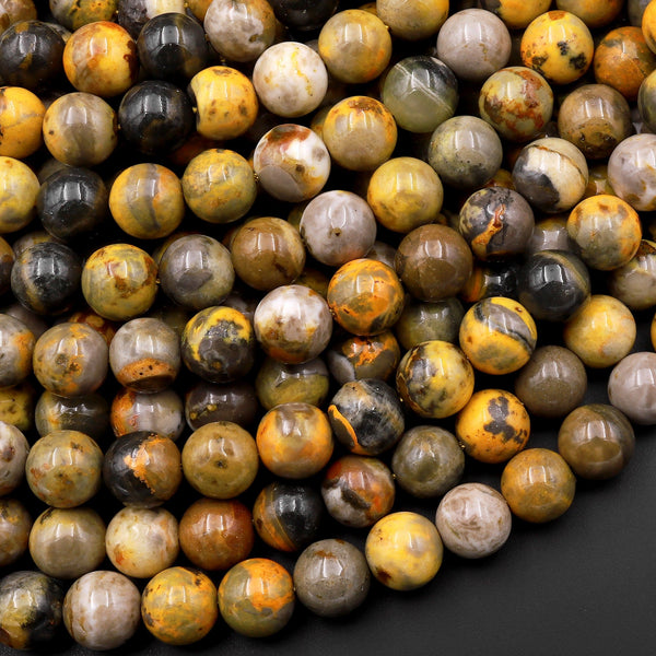 AAA Natural Bumble Bee Jasper Smooth Round Beads 6mm 8mm 10mm 15.5" Strand