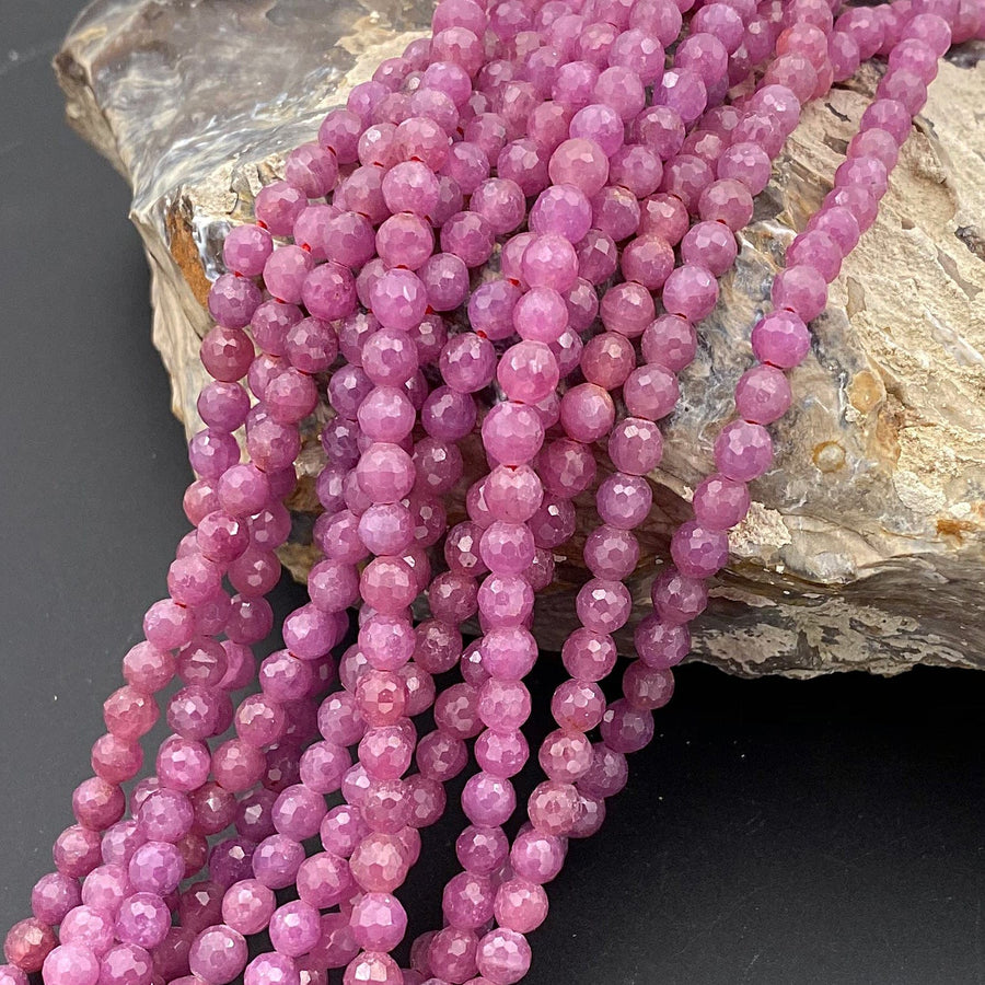 Real Genuine Natural Ruby Gemstone Round Beads 4mm 5mm Faceted Round Beads Laser Diamond Cut Micro Faceted Red Pink Gemstone 16" Strand