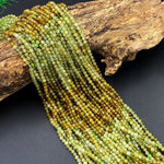 Multicolor Natural Green Garnet 3mm 4mm Faceted Round Beads Laser Diamond Cut Gemstone 15.5" Strand