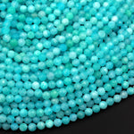 Peruvian Amazonite 2mm 3mm 4mm 6mm Faceted Round Beads Stunning Natural Sea Blue Green Gemstone Micro Faceted Laser Diamond Cut 15.5" Strand