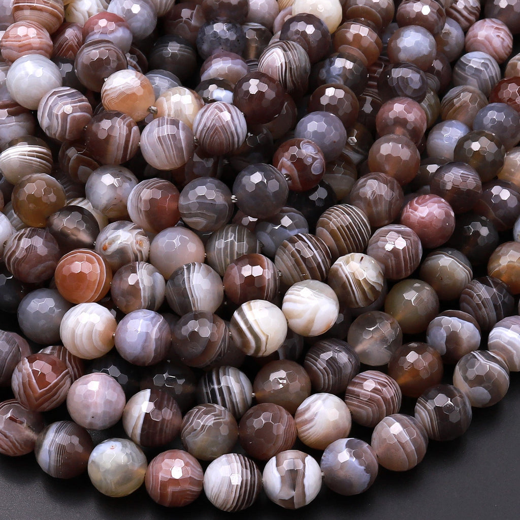 AAA Faceted Botswana Agate 4mm 6mm 8mm10mm 12mm 14mm 16mm Round Beads 15.5" Strand