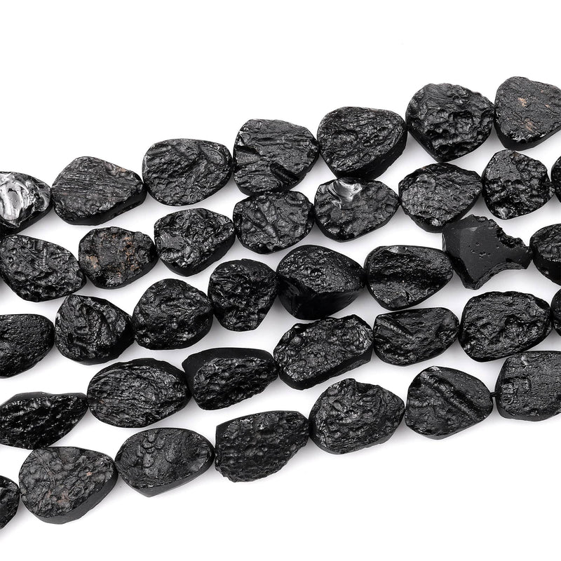 Natural Tektite Beads Freeform Oval Nugget Drilled Black Meteorite Cosmic Gems Rough Raw Gemstone 15.5" Strand