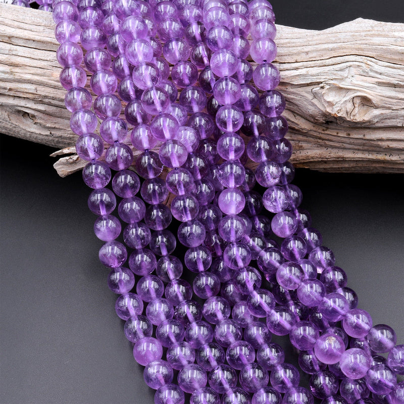 Natural Amethyst Beads Strands, Round, 8mm, Hole: 1mm, about  22~24pcs/strand, 7.6 inch