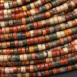 Red Creek Jasper Beads Small 4mm Heishi Rondelle Beads Earthy Red Green Yellow Brown Multicolor Picasso Jasper 15.5" Strand