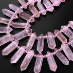 AAA Natural Pink Rose Quartz Faceted Double Terminated Points Side Drilled Focal Pendant Beads Bullet Bicone 15" Strand