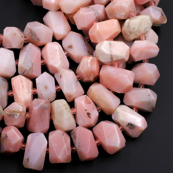 AAA Large Natural Peruvian Pink Opal Beads Faceted Rectangle Nugget Designer Quality Focal Beads 16" Strand