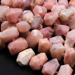 AAA Large Natural Peruvian Pink Opal Beads Faceted Rectangle Nugget Designer Quality Focal Beads 16" Strand
