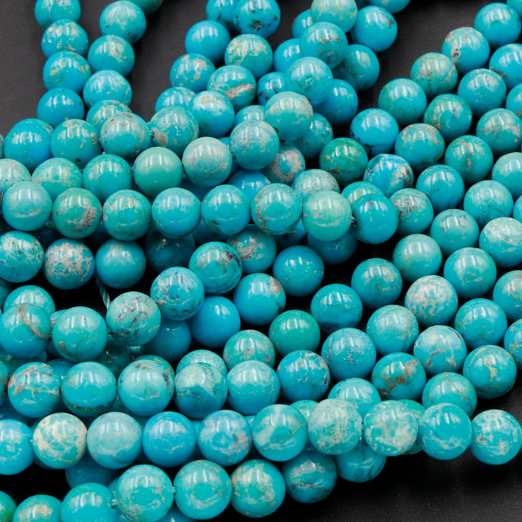 Natural American Arizona Blue Turquoise 7mm 8mm Round Beads Real Genuine Vibrant Blue Turquoise Gemstone 16" Strand