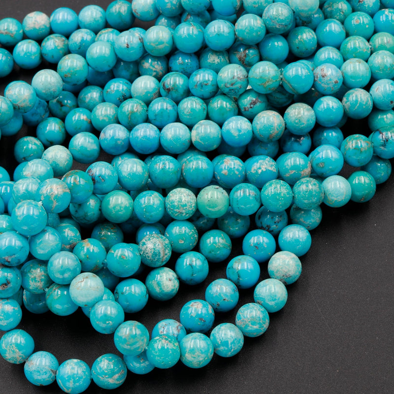 Natural American Arizona Blue Turquoise 7mm 8mm Round Beads Real Genuine Vibrant Blue Turquoise Gemstone 16" Strand
