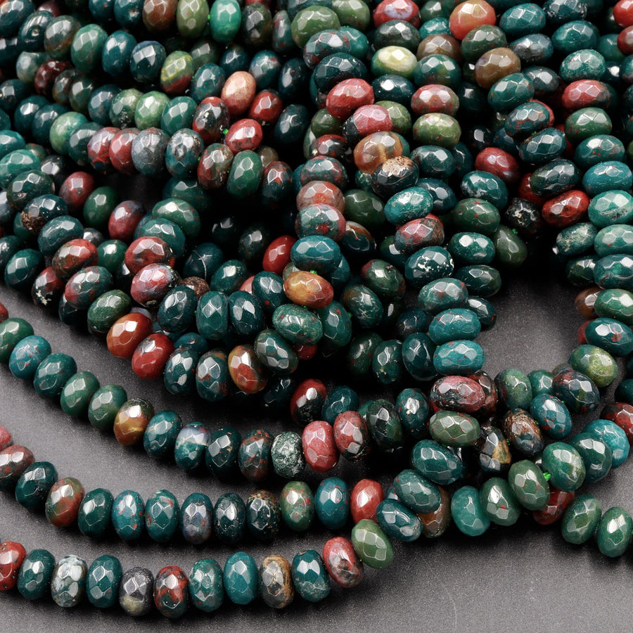 Natural Bloodstone Beads 6mm Faceted Rondelle Superior A Grade Real Genuine Bloodstone 16" Strand