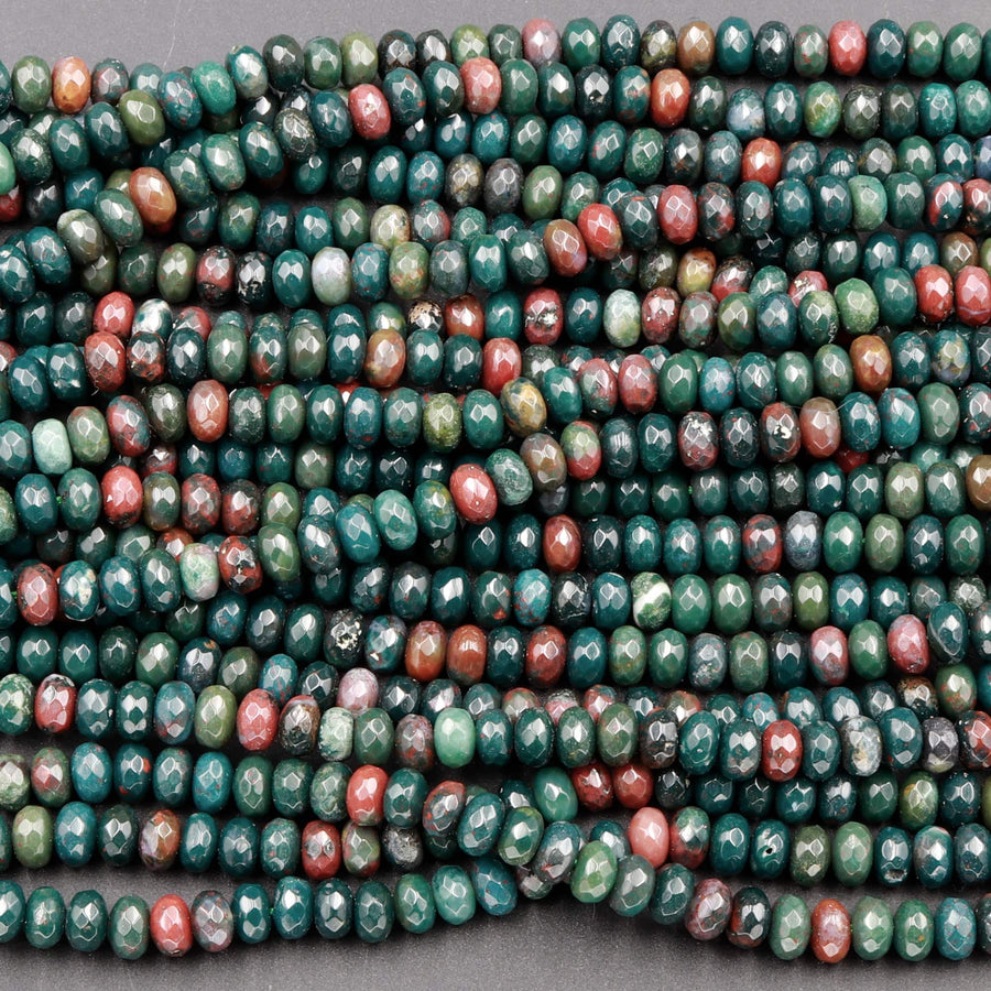 Natural Bloodstone Beads 6mm Faceted Rondelle Superior A Grade Real Genuine Bloodstone 16" Strand