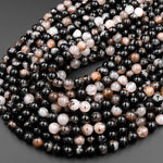 Genuine Natural Black Tourmaline Beads 4mm 6mm 8mm 10mm 12mm Round With White Quartz Red Iron Matrix Real Genuine Black Gemstone 15.5" Strand