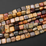 Red Creek Jasper Square Beads 8mm 10mm 12mm Earthy Red Green Yellow Brown Natural Cherry Creek Multi Color Multicolor Picasso Jasper 15.5" Strand