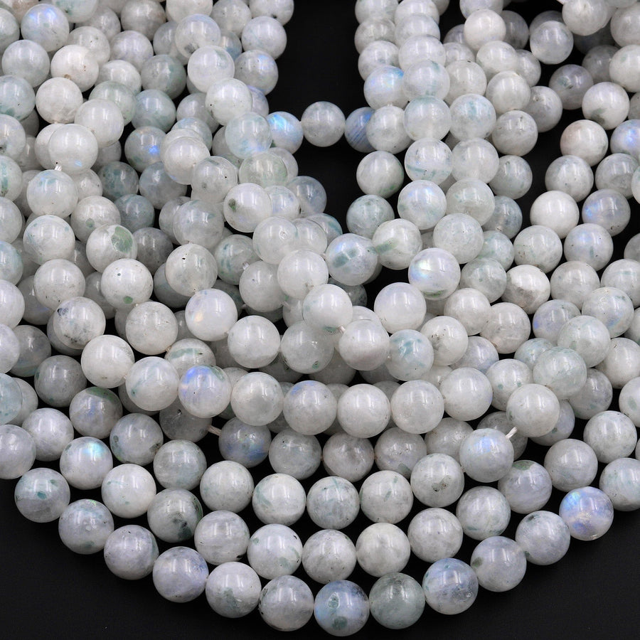 Natural Rainbow Moonstone 4mm 6mm 8mm 10mm 12mm Round Beads Tinted Green Color 15.5" Strand