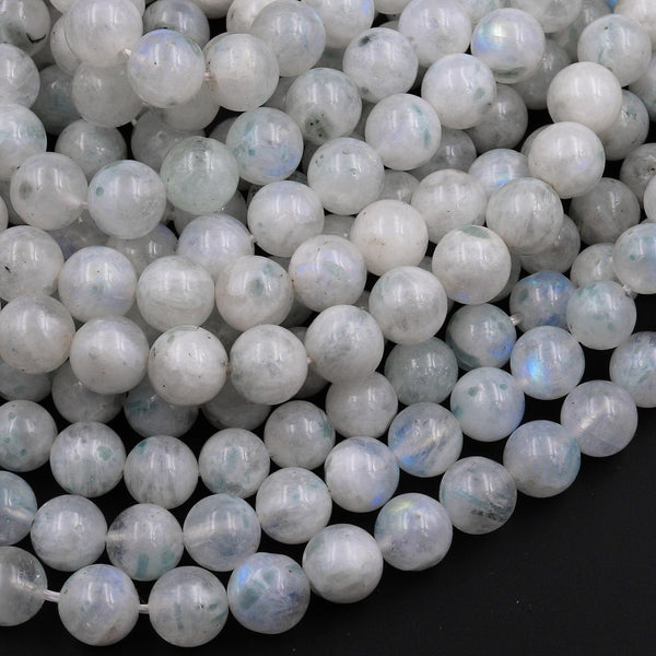 Natural Rainbow Moonstone 4mm 6mm 8mm 12mm Round Beads Tinted Green Color 15.5" Strand
