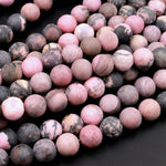 Matte Natural Pink Rhodonite Beads 4mm 6mm 8mm 10mm Matte Round Beads High Quality Earthy Pink Interesting Black Matrix Beads 16" Strand