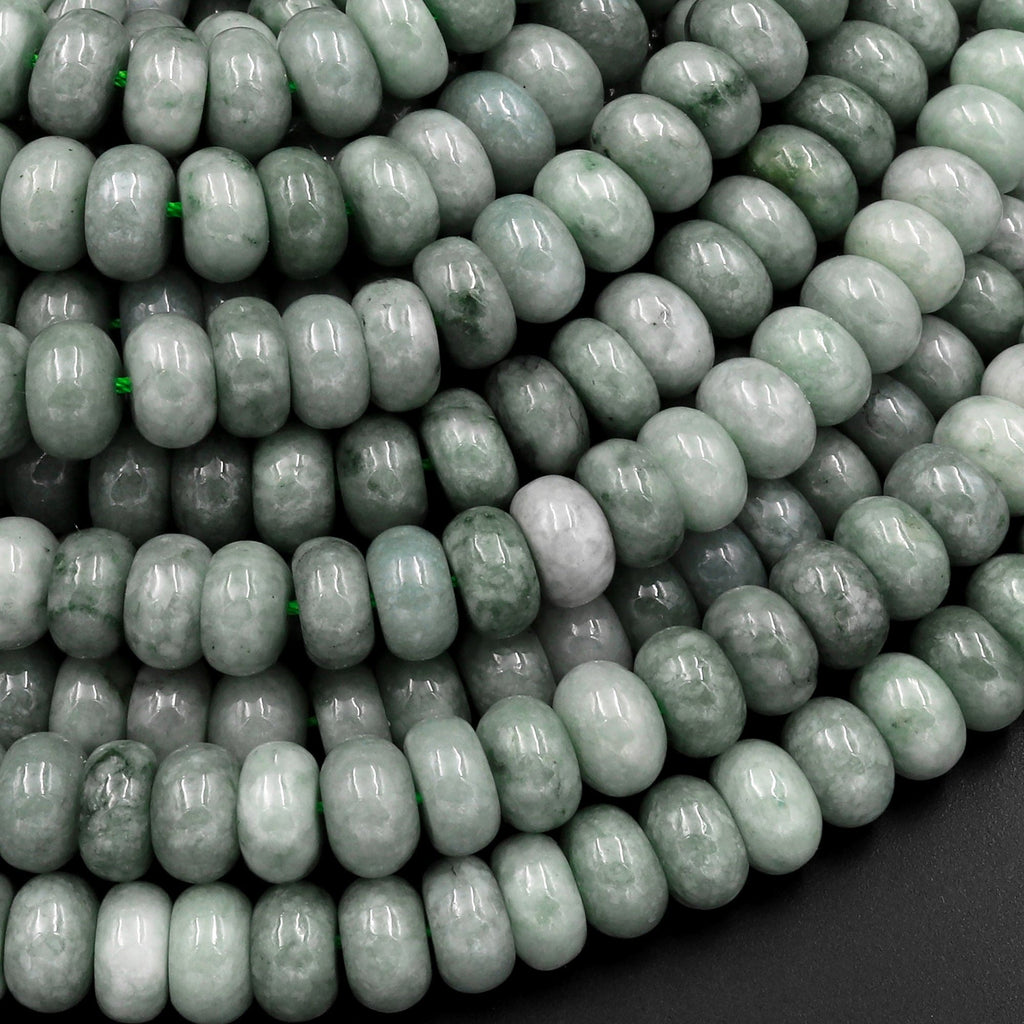 Natural Burmese Jade 8mm Rondelle Beads Genuine Green Burma Jade Gemstone Beads 15.5" Strand
