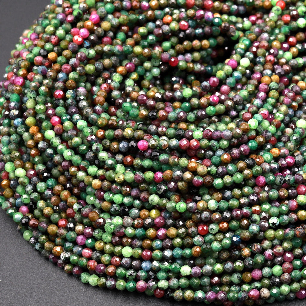 Natural Ruby Fuchsite Faceted 2mm 3mm 4mm Round Beads Micro Laser Diamond Cut Gemstone 16" Strand
