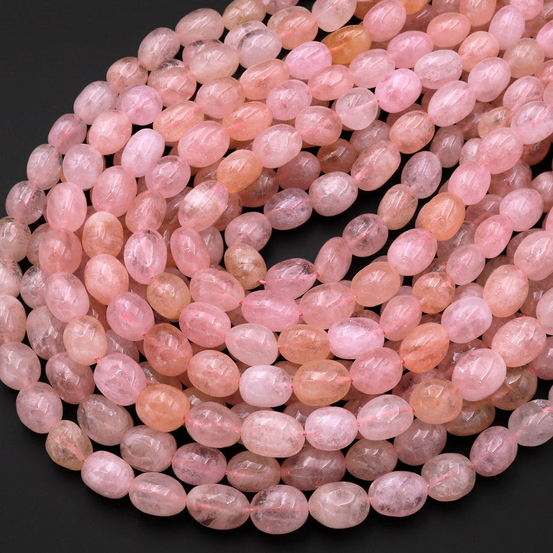 Natural Pink Morganite Smooth Nuggets Beads Aka Pink Aquamarine Gemstone 15.5" Strand