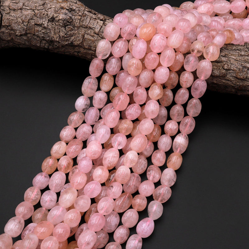 Natural Pink Morganite Smooth Nuggets Beads Aka Pink Aquamarine Gemstone 15.5" Strand