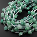 Natural Green Aventurine Hand Carved Rose Flower Gemstone Beads 8mm 10mm 12mm Choose from 5pcs, 10pcs